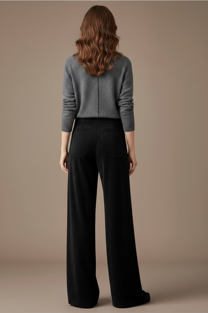 Pantalon Velours Noir Ample Décontracté Taille Haute - Cordé - vue 2
