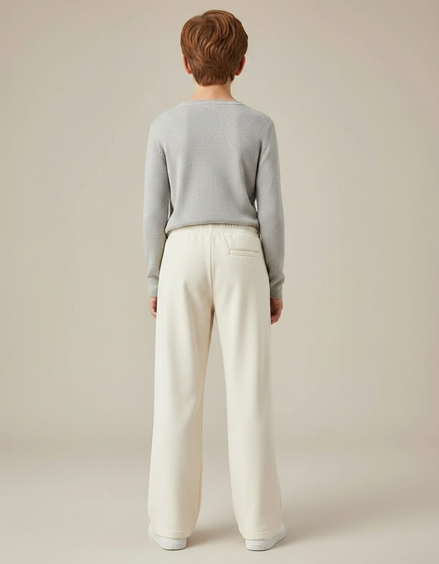 Pantalon Velours Crème Ample Confortable Garçon - Beige Molleton - vue 2