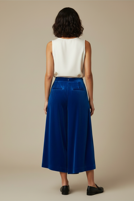 Pantalon Velours Bleu Royal Ample Fluide Élégant - vue 2