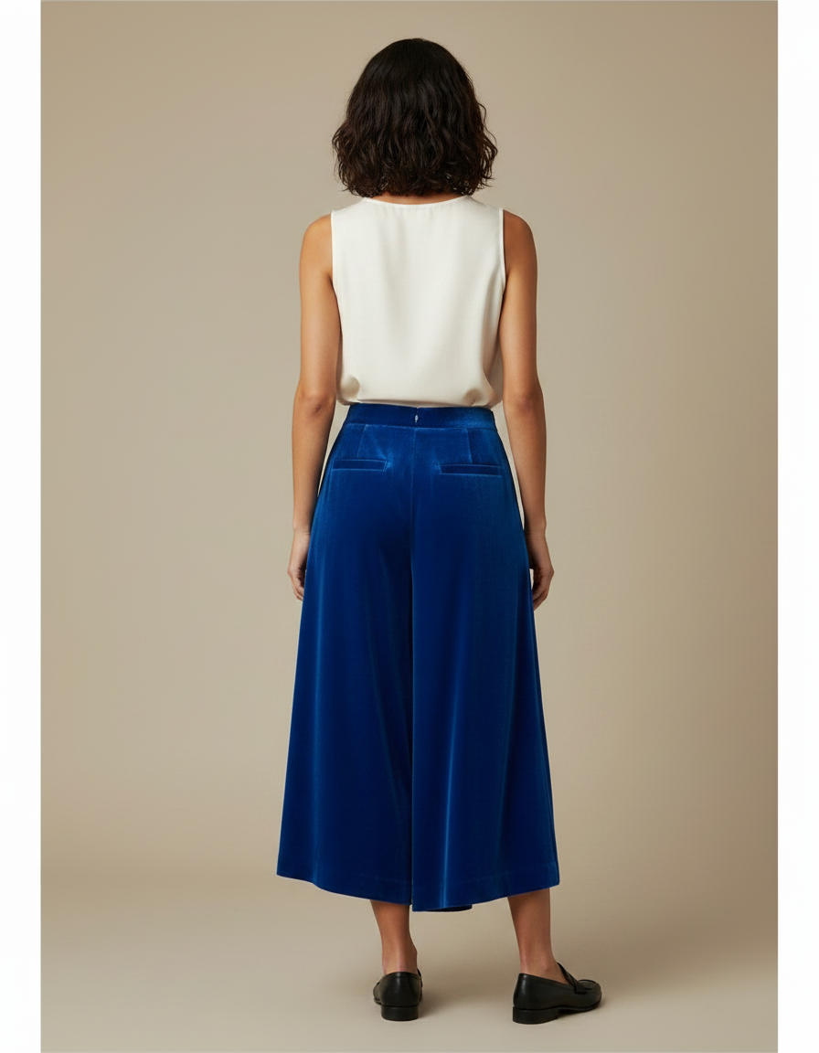 Pantalon Velours Bleu Royal Ample Fluide Élégant - vue 2