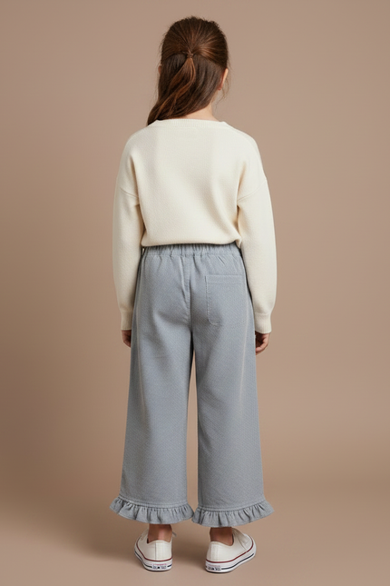 Pantalon Velours Côtelé Gris Volants Ample Fille - Cordé - vue 2