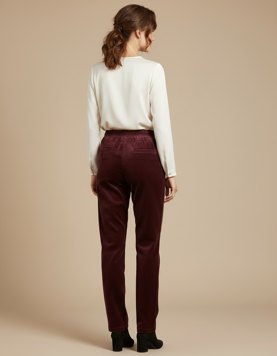 Pantalon Velours Cotelé Femme Bordeaux - Cordé - vue 2