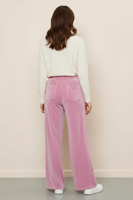 Pantalon Velours Rose Ample Fluide Cordon Femme - vue 2