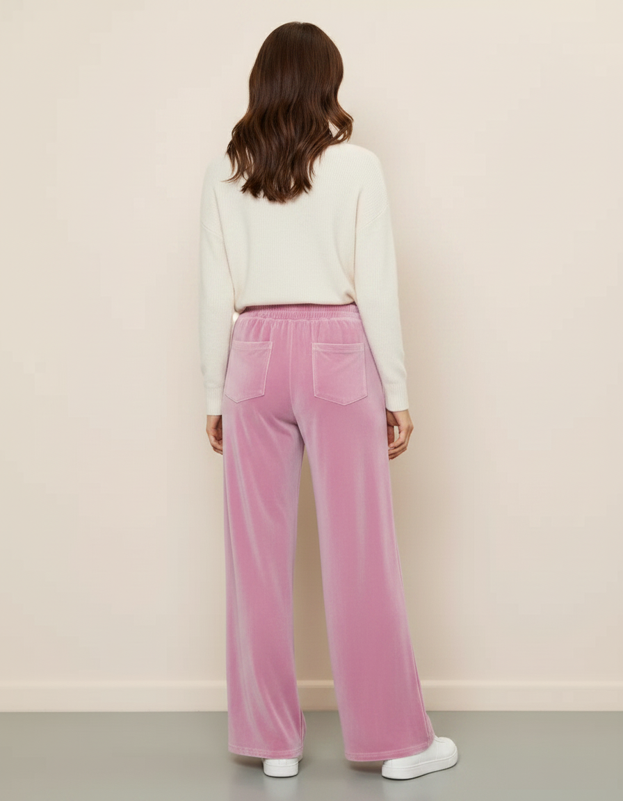 Pantalon Velours Rose Ample Fluide Cordon Femme - vue 2