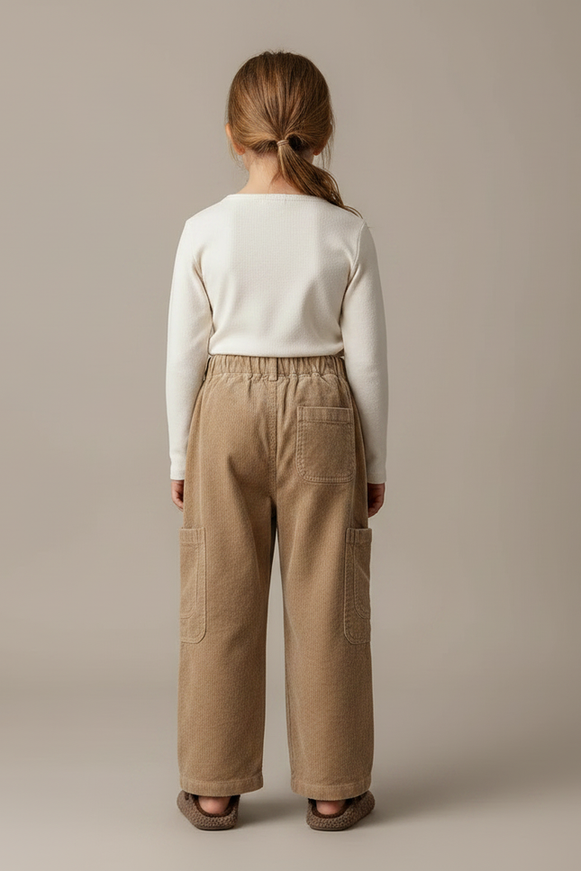 Pantalon Velours Côtelé Ample Décontracté Enfant Marron - Camel Cordé - vue 2