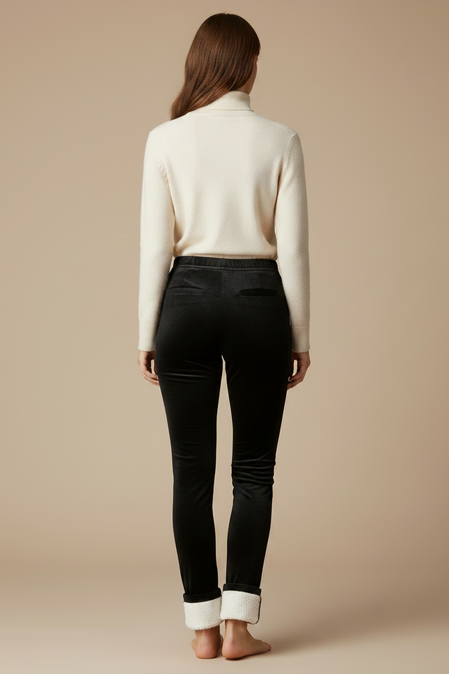 Pantalon Velours Noir Slim Doublé Molletonné Femme - vue 2