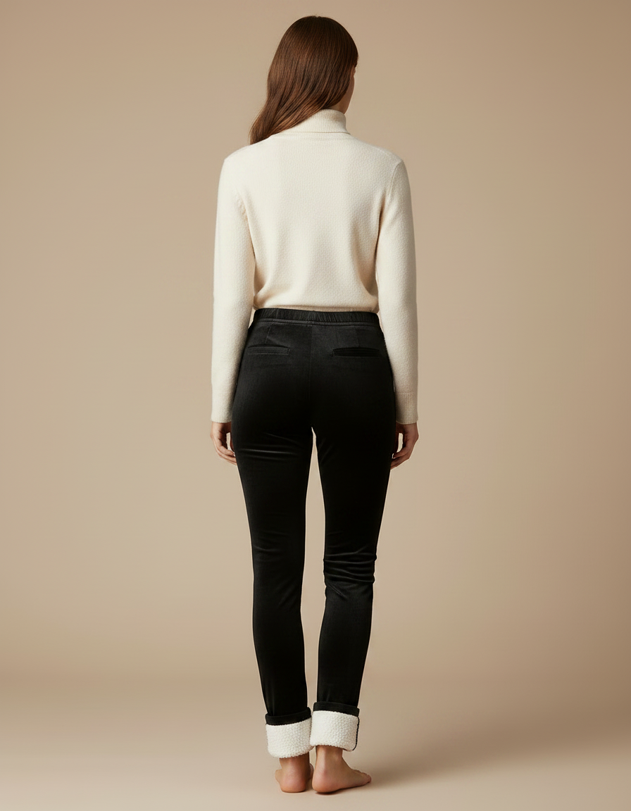 Pantalon Velours Noir Slim Doublé Molletonné Femme - vue 2