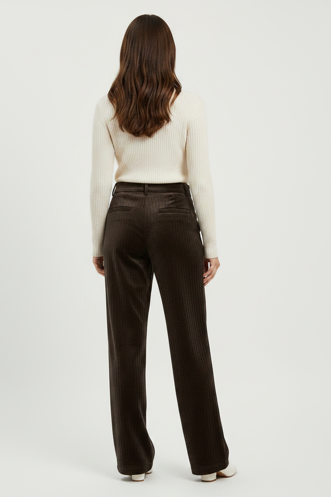 Pantalon Velours Marron Côtelé Ample Femme Élégant - Cordé - vue 2