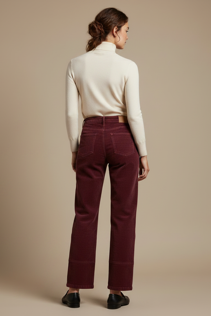 Pantalon Velours Bordeaux Côtelé Droit Décontracté Femme - Cordé - vue 2