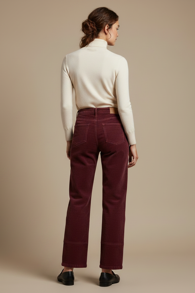 Pantalon Velours Bordeaux Côtelé Droit Décontracté Femme - Cordé - vue 2