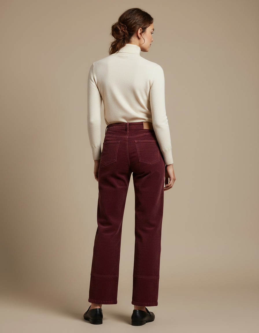Pantalon Velours Bordeaux Côtelé Droit Décontracté Femme - Cordé - vue 2