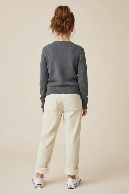 Pantalon Velours Écru Côtelé Ample Décontracté Enfant - Beige - vue 2