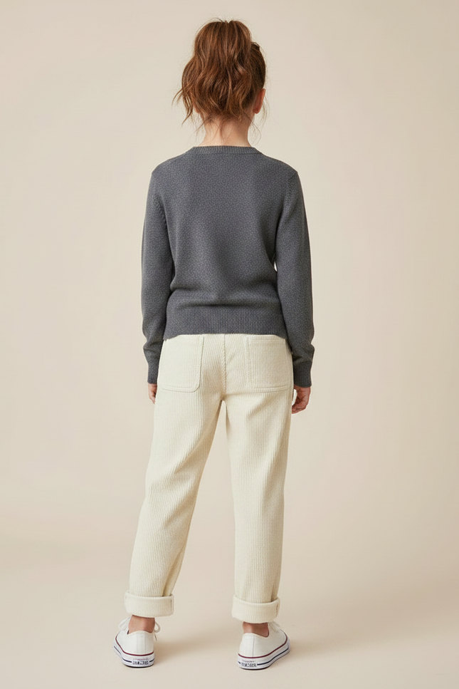 Pantalon Velours Écru Côtelé Ample Décontracté Enfant - Beige - vue 2