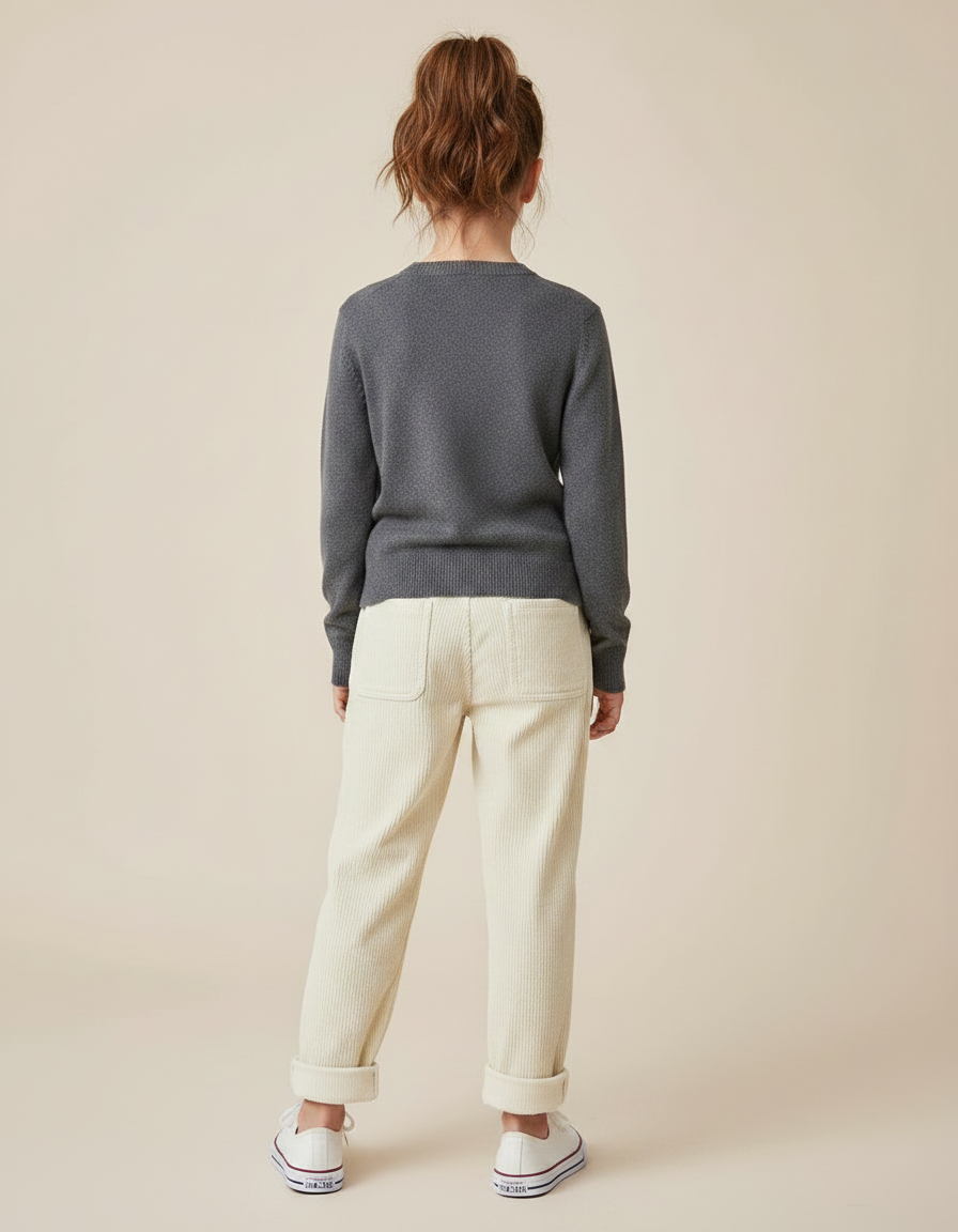 Pantalon Velours Écru Côtelé Ample Décontracté Enfant - Beige - vue 2
