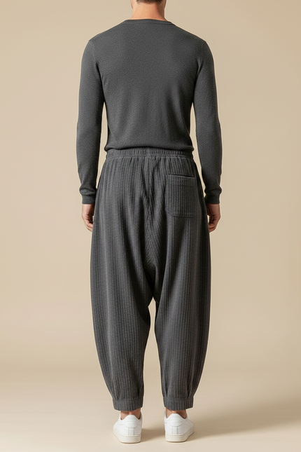 Pantalon Velours Gris Côtelé Ample Décontracté Homme - Cordé - vue 2
