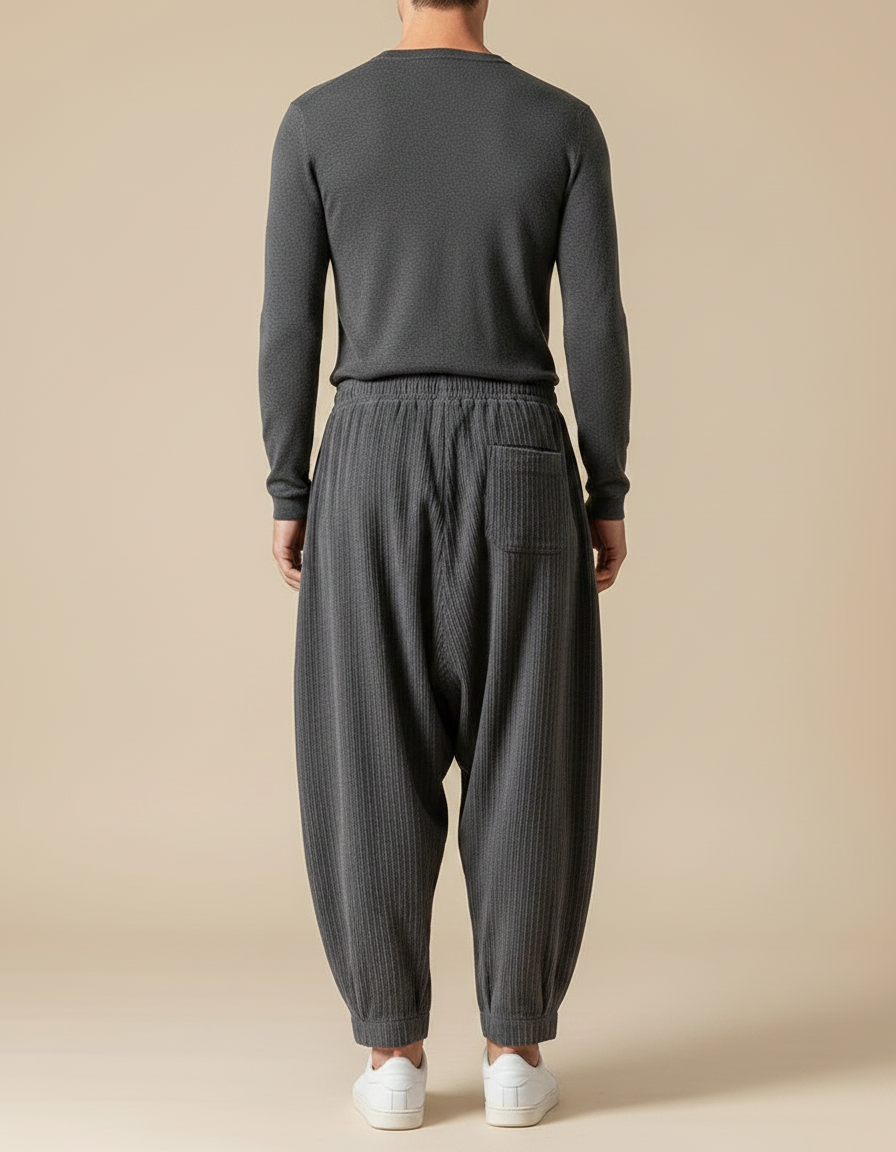 Pantalon Velours Gris Côtelé Ample Décontracté Homme - Cordé - vue 2