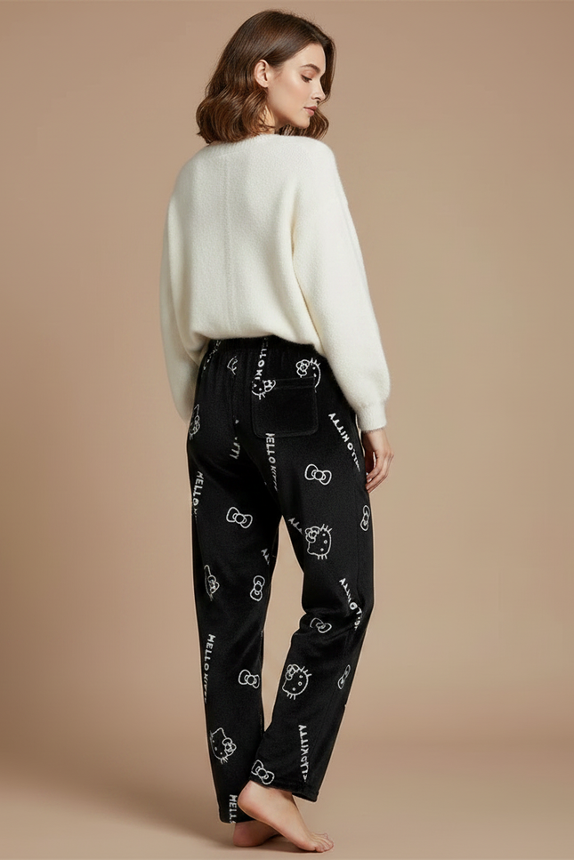 Pantalon Velours Noir Ample Hello Kitty Doux - vue 2