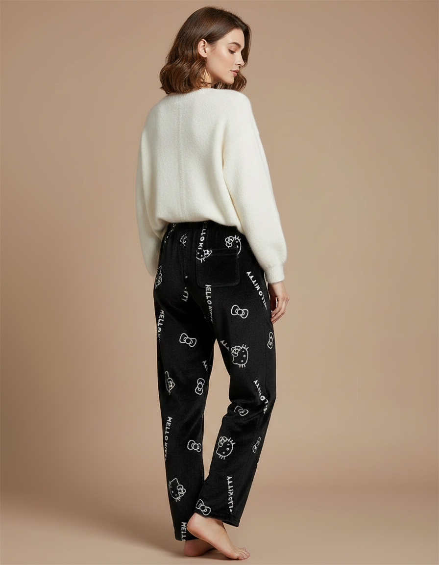 Pantalon Velours Noir Ample Hello Kitty Doux - vue 2