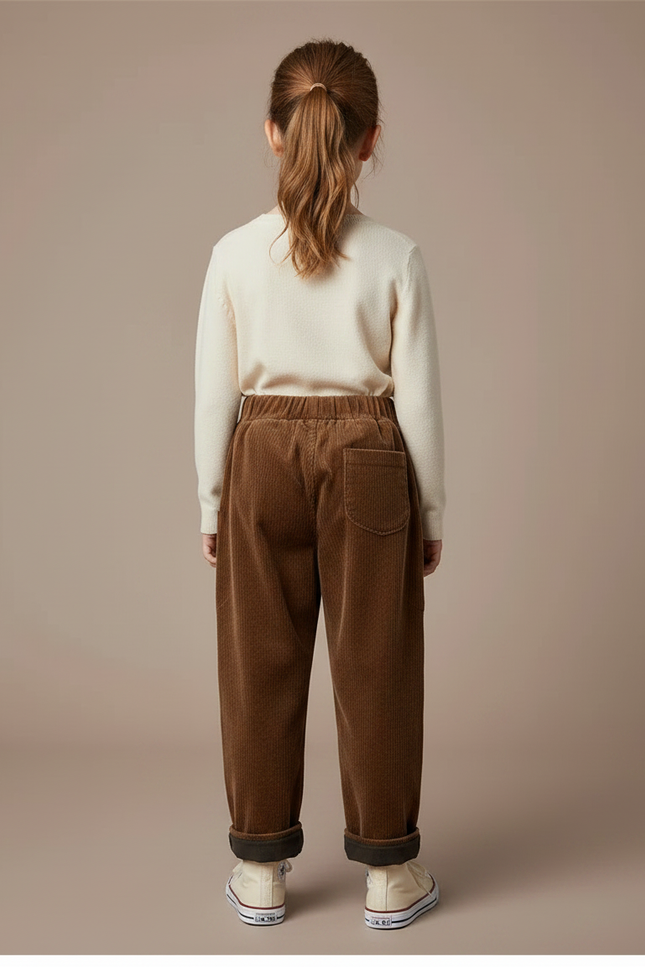 Pantalon Velours Côtelé Marron Ample Enfant Hiver - Cordé - vue 2