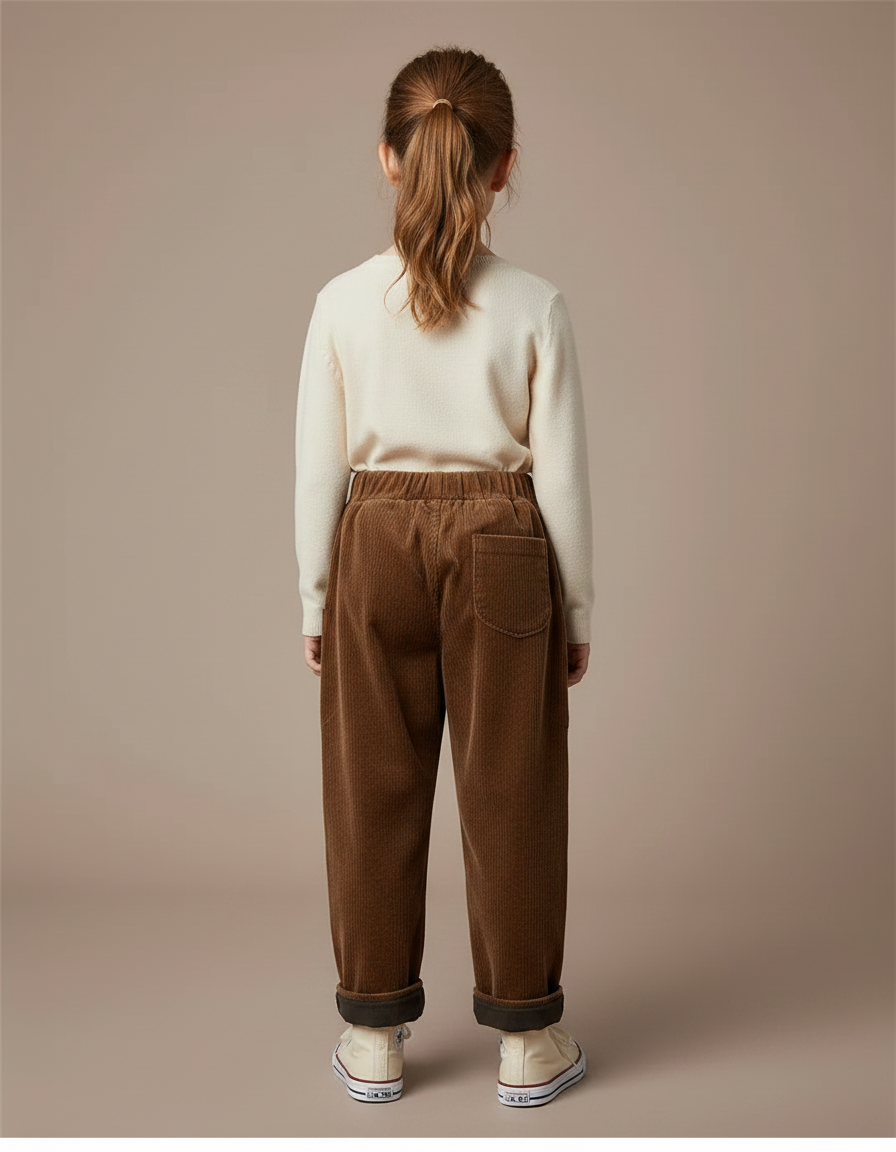 Pantalon Velours Côtelé Marron Ample Enfant Hiver - Cordé - vue 2