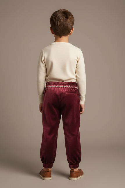 Pantalon Velours Bordeaux Plissé Enfant Élégant - vue 2