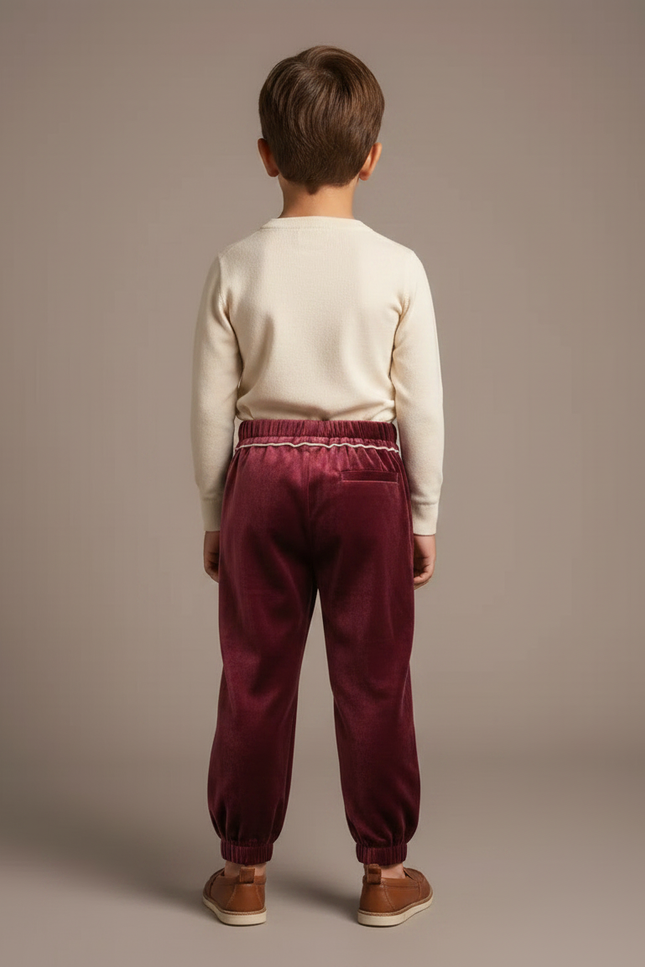 Pantalon Velours Bordeaux Plissé Enfant Élégant - vue 2
