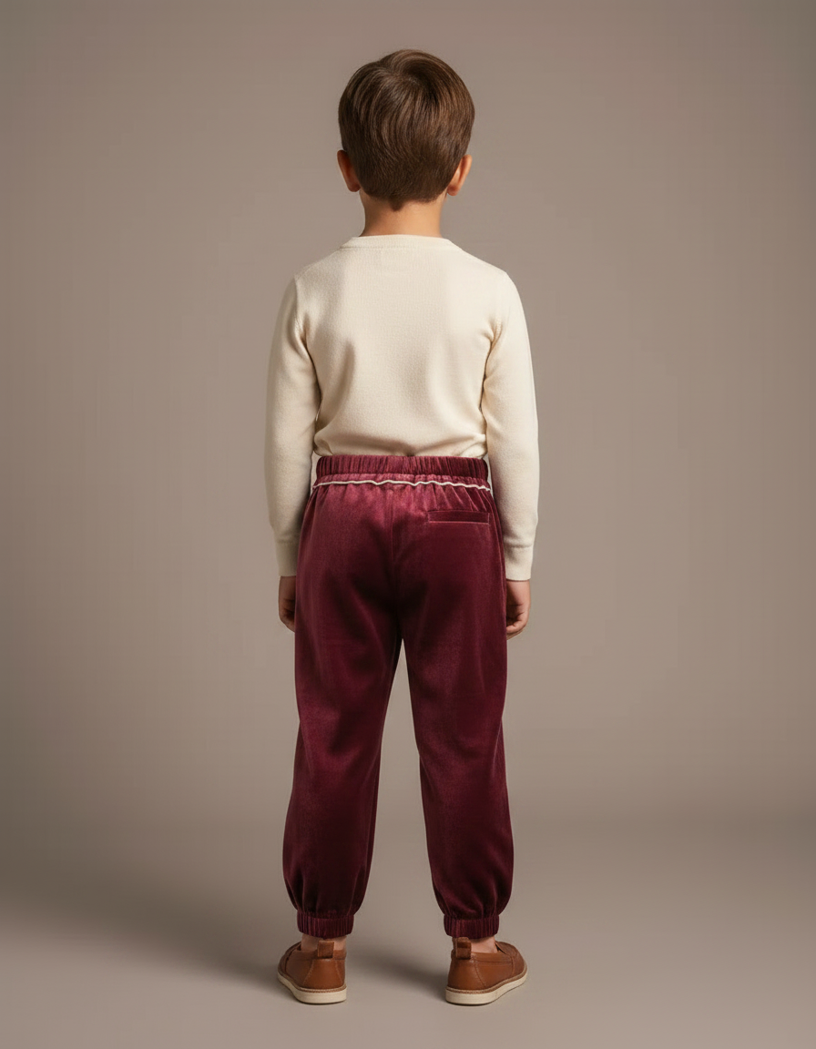 Pantalon Velours Bordeaux Plissé Enfant Élégant - vue 2