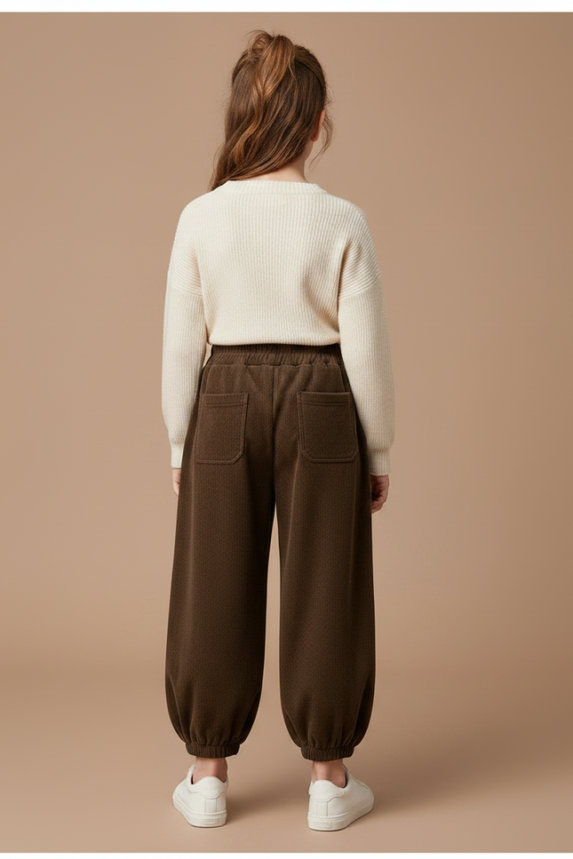 Pantalon Velours Marron Côtelé Ample Décontracté Enfant - Cordé - vue 2