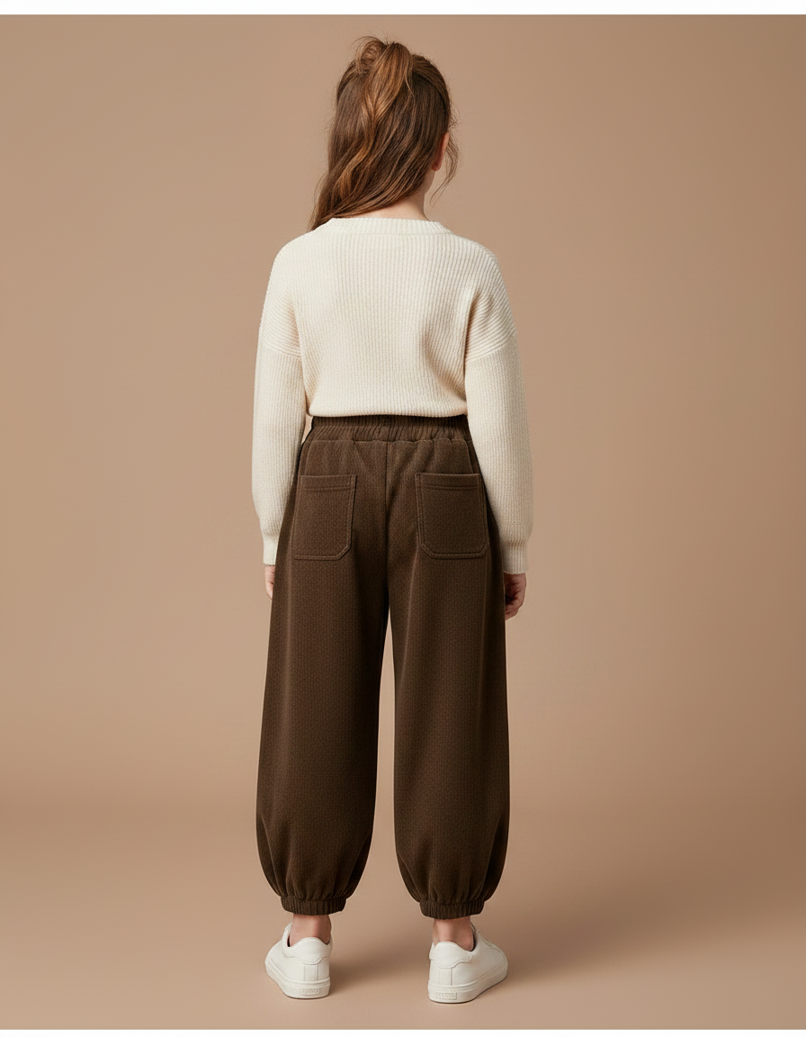Pantalon Velours Marron Côtelé Ample Décontracté Enfant - Cordé - vue 2