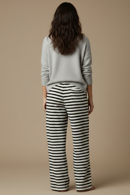 Pantalon Velours Rayé Noir Blanc Ample Doux - Multicolore - vue 2