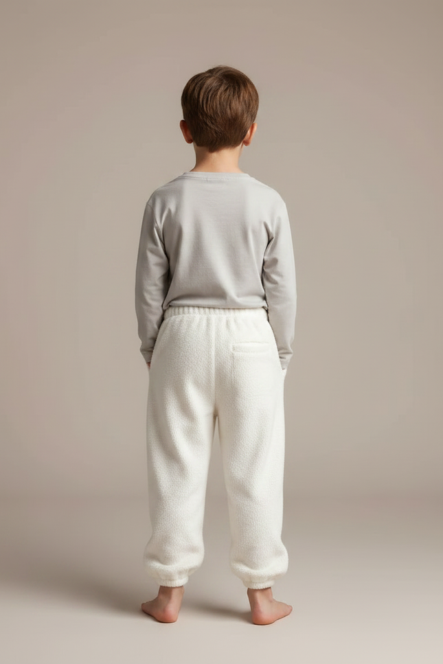Pantalon Velours Enfant Beige Doux Ample Chaud - Molleton - vue 2