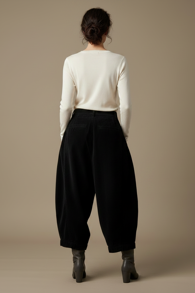 Pantalon Velours Femme Noir Pince - Cordé - vue 2