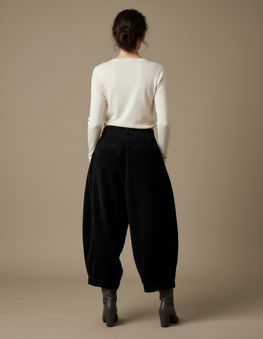 Pantalon Velours Femme Noir Pince - Cordé - vue 2