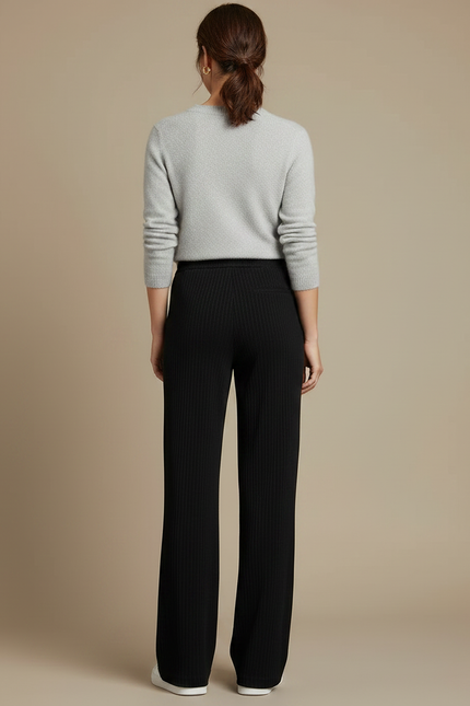 Pantalon Velours Noir Côtelé Ample Taille Haute - Cordé - vue 2