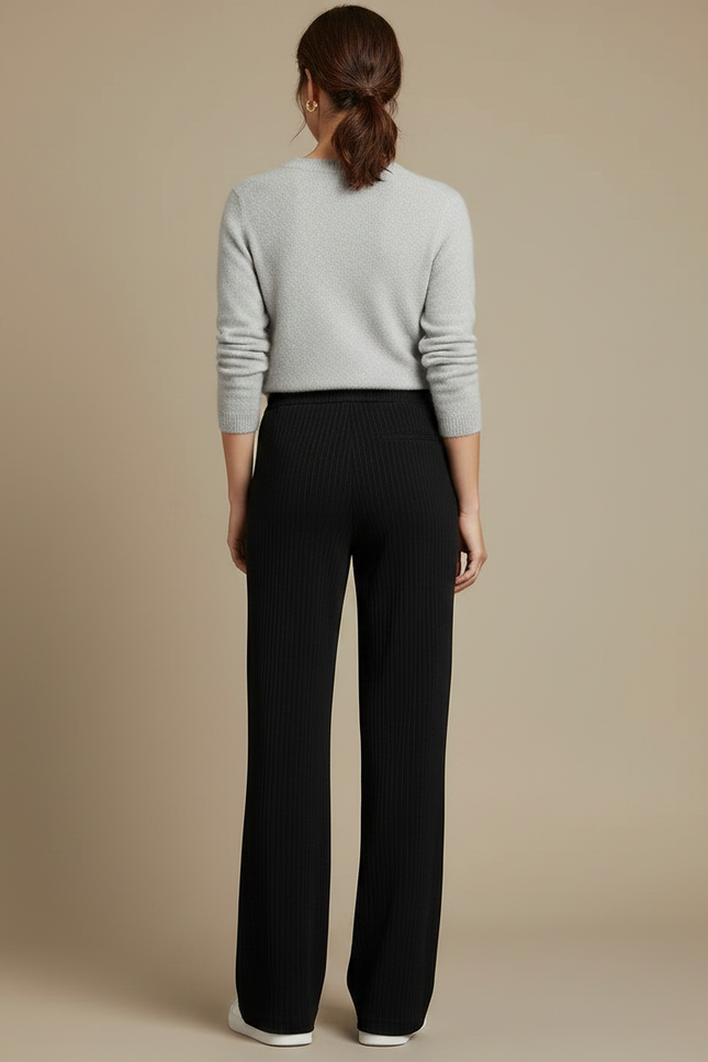Pantalon Velours Noir Côtelé Ample Taille Haute - Cordé - vue 2