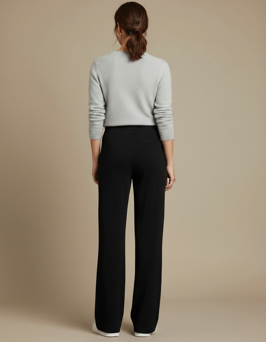 Pantalon Velours Noir Côtelé Ample Taille Haute - Cordé - vue 2
