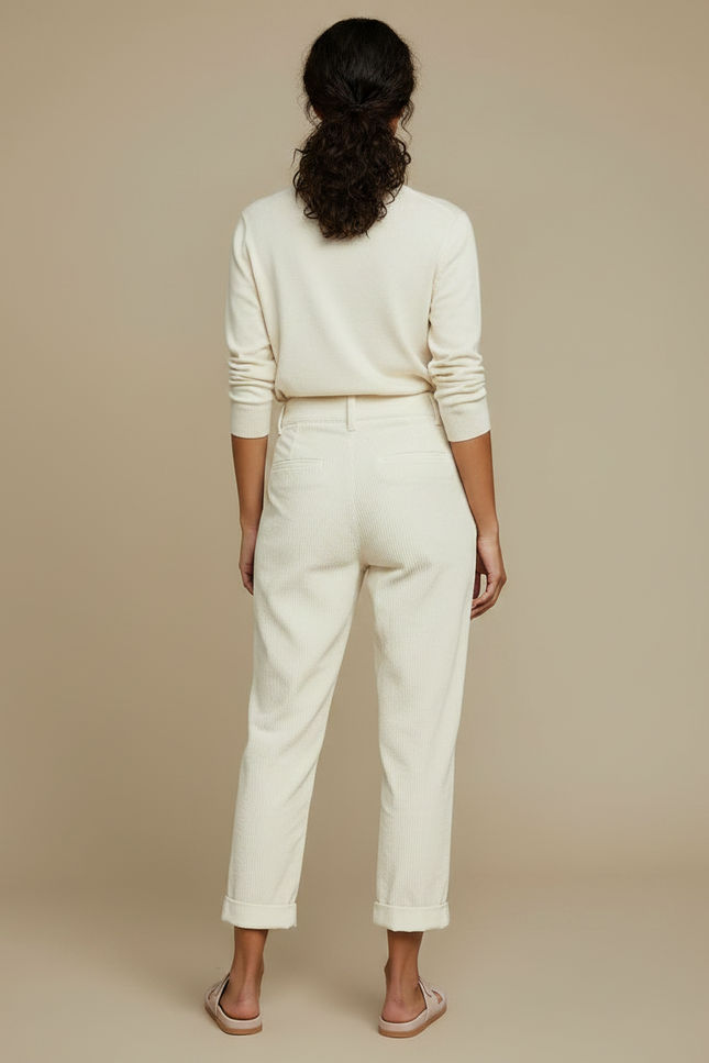 Pantalon Velours Femme Blanc - Cordé - vue 2