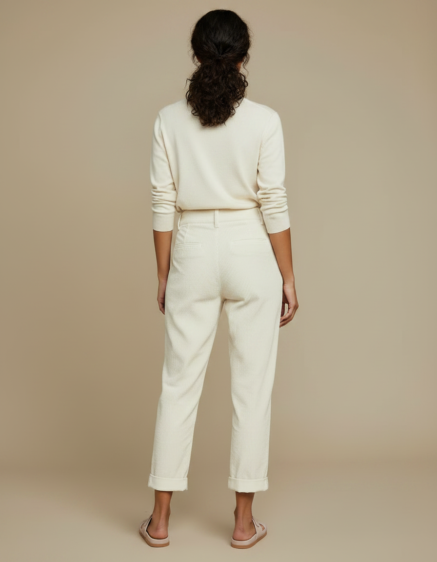 Pantalon Velours Femme Blanc - Cordé - vue 2