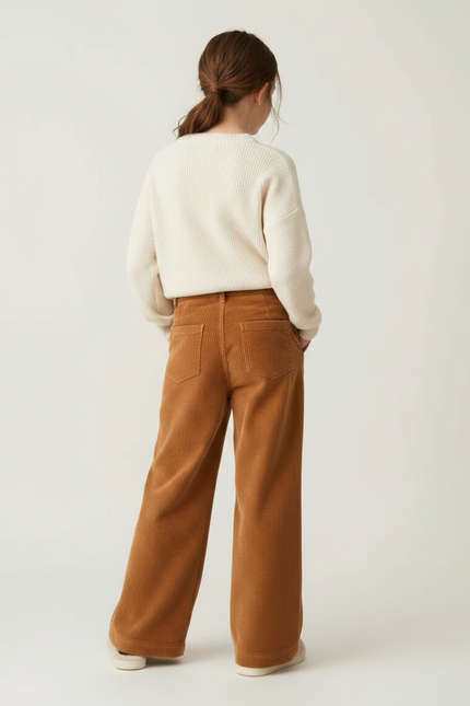 Pantalon Velours Marron Côtelé Ample Décontracté Fille - Camel - vue 2