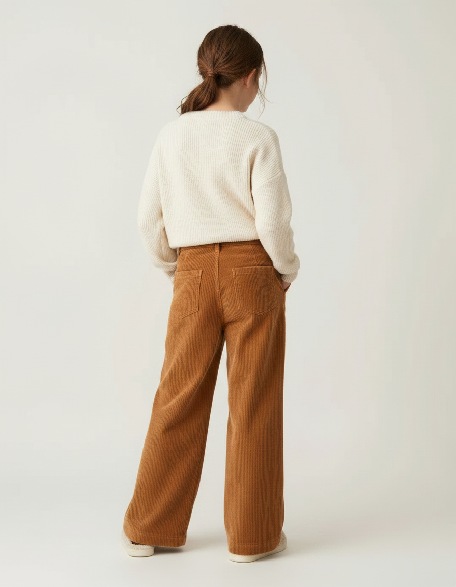 Pantalon Velours Marron Côtelé Ample Décontracté Fille - Camel - vue 2