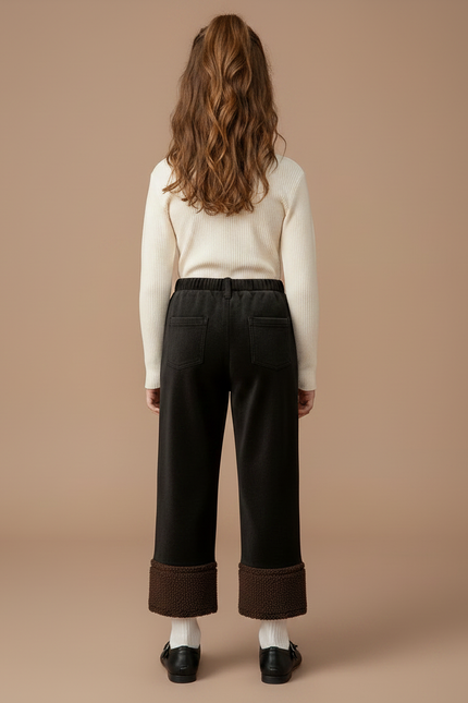 Pantalon Velours Noir Doublé Chaud Élastiqué Fille - vue 2