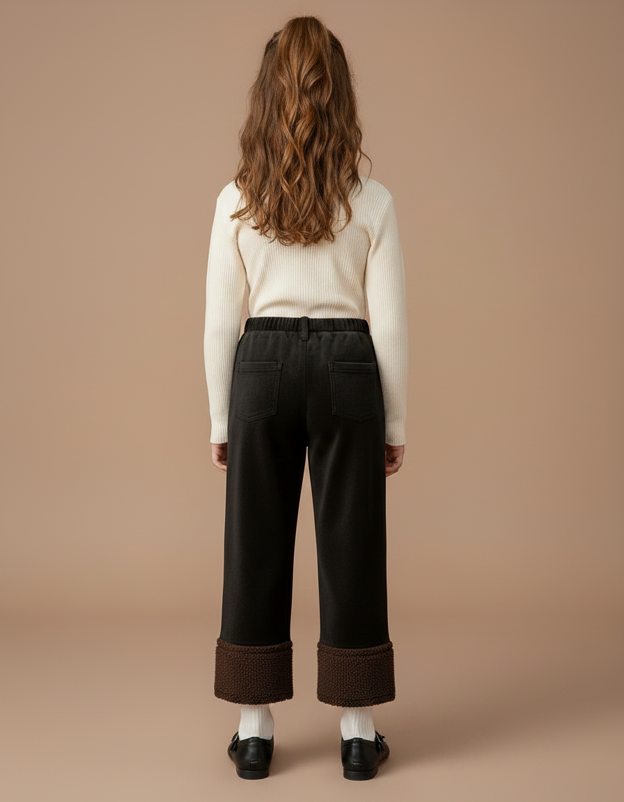 Pantalon Velours Noir Doublé Chaud Élastiqué Fille - vue 2