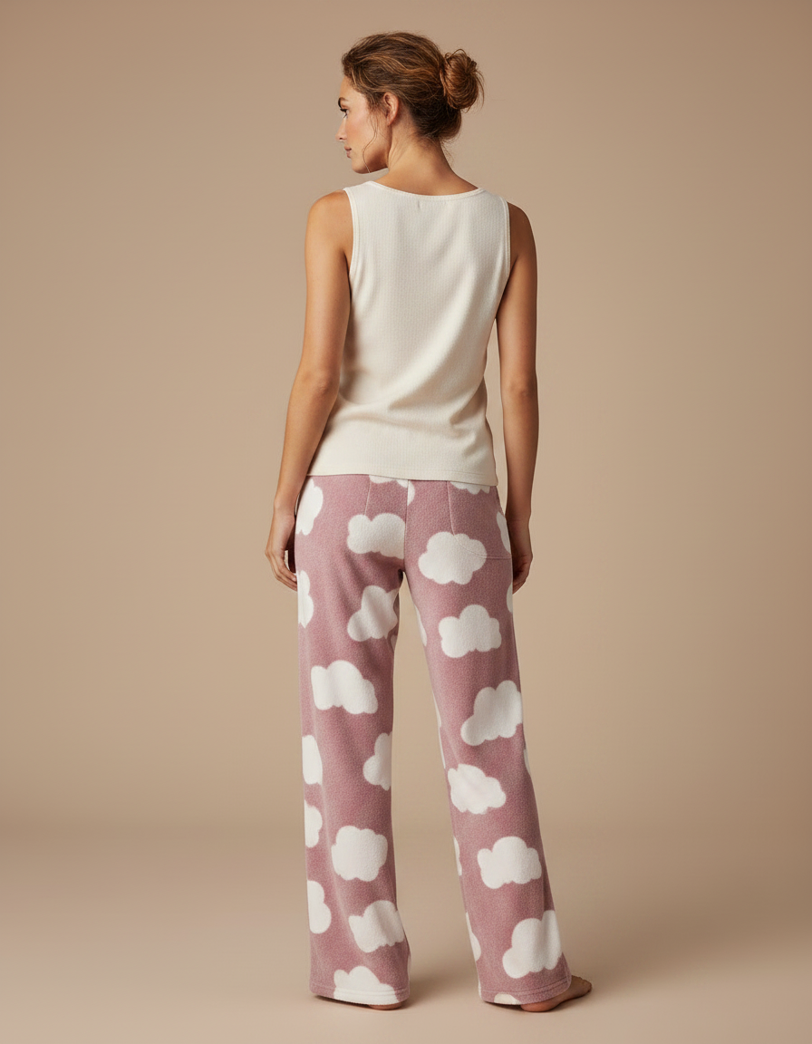 Pantalon Velours Rose Nuages Ample Doux Femme - vue 2
