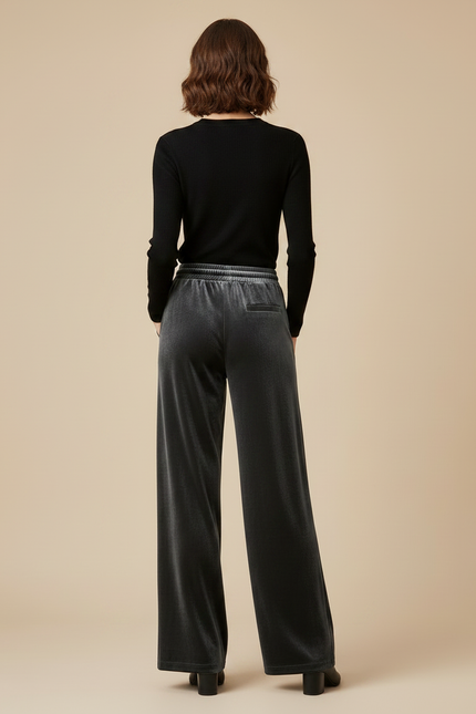 Pantalon Velours Gris Élastique Ample Femme Chic - vue 2