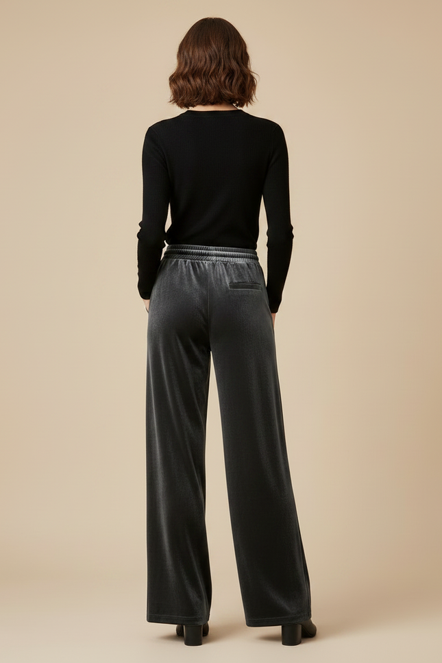 Pantalon Velours Gris Élastique Ample Femme Chic - vue 2