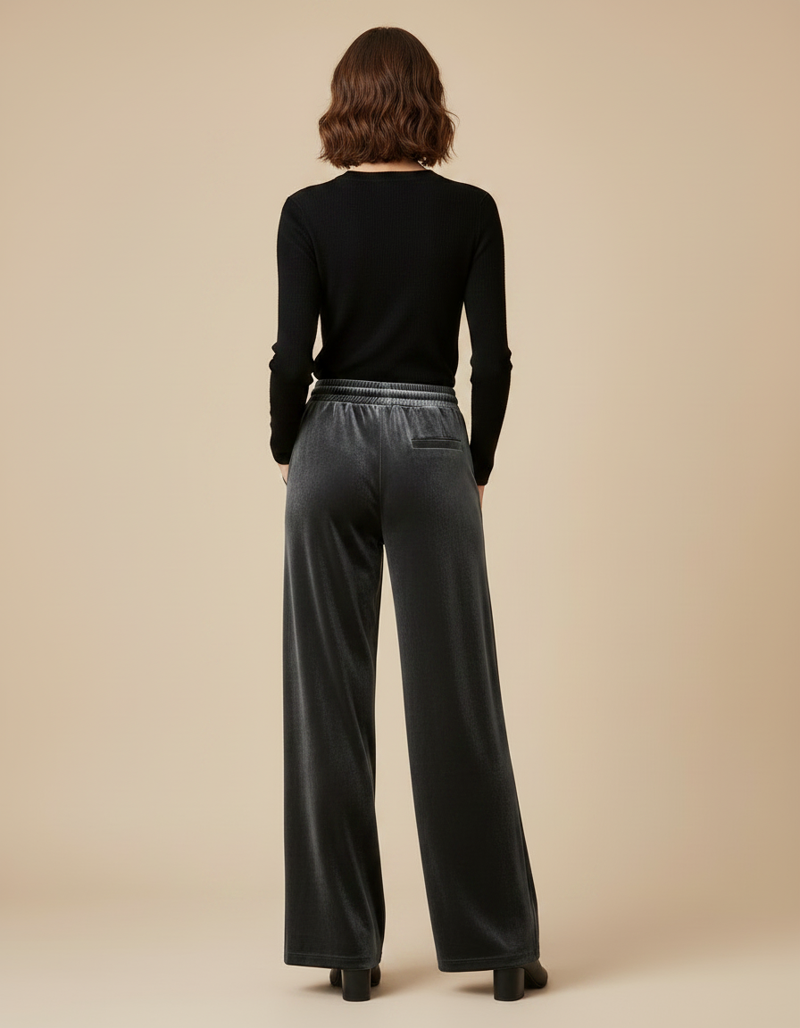 Pantalon Velours Gris Élastique Ample Femme Chic - vue 2