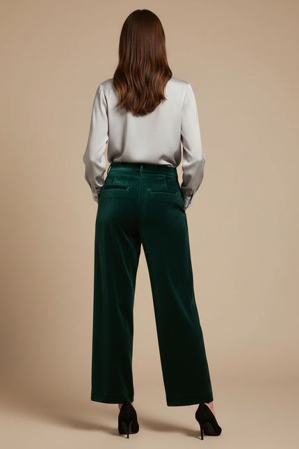 Pantalon Velours Vert Émeraude Droit Élégant Femme - vue 2