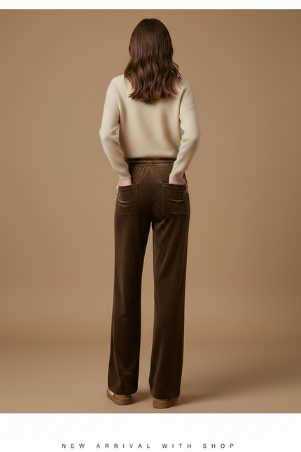 Pantalon Velours Marron Large Doux Décontracté Femme - vue 2