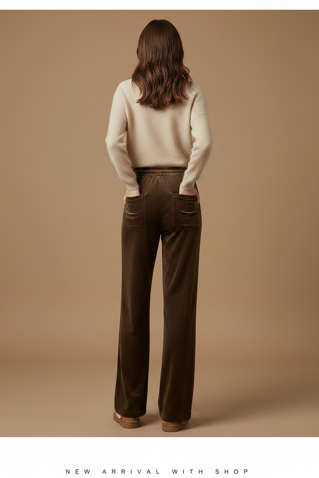 Pantalon Velours Marron Large Doux Décontracté Femme - vue 2