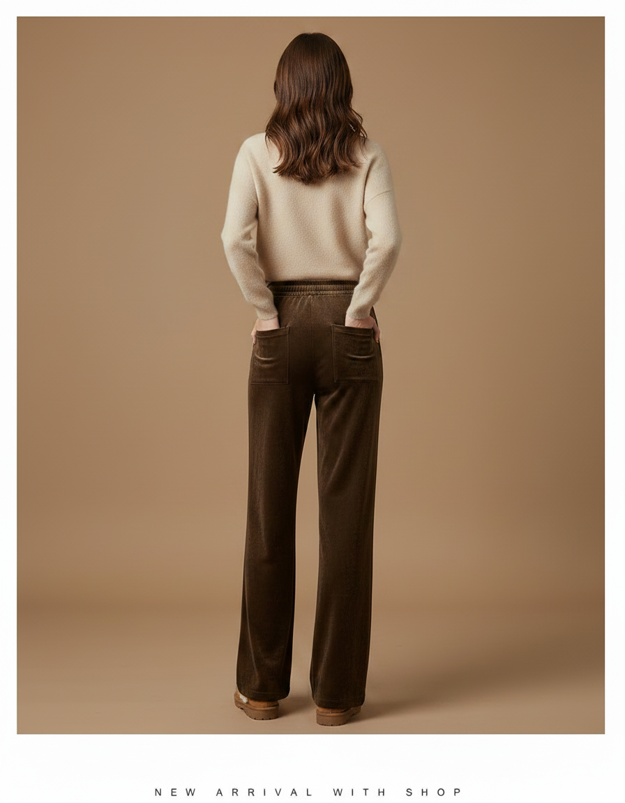 Pantalon Velours Marron Large Doux Décontracté Femme - vue 2